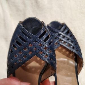 Blue weave Italian leather vintage heels sandal sz 5/6